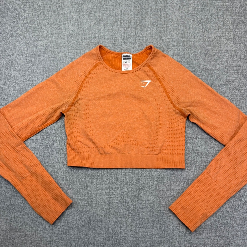 Gymshark Vital Seamless Long Sleeve Crop Top Orange Marl Size M Activewear Gym